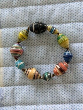 Handmade Multicolor Paper Bead Stretch Bracelet